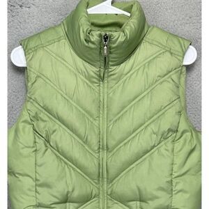 Eddie Bauer Vest Women Small Green Goose Down Full Zip Puffer Quilted Sleeveless